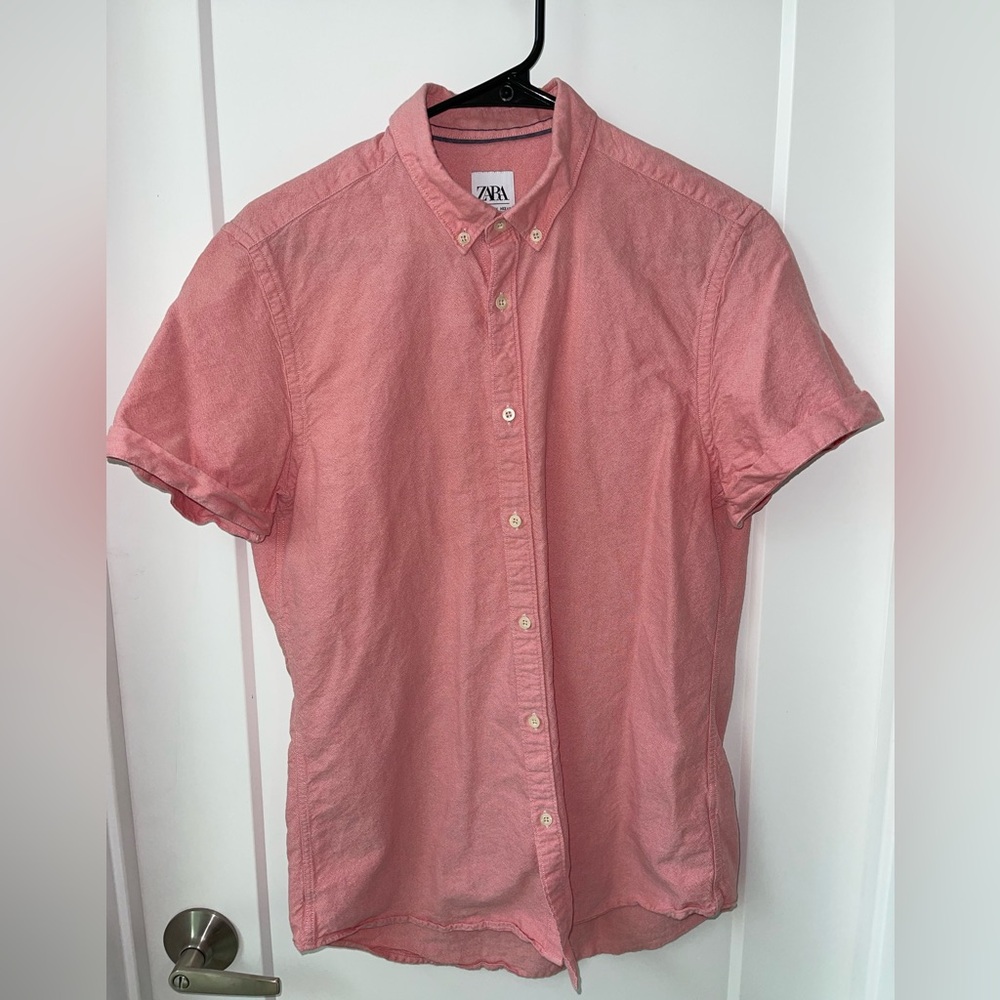 Zara Men's Casual Pink Button-Down Shirt